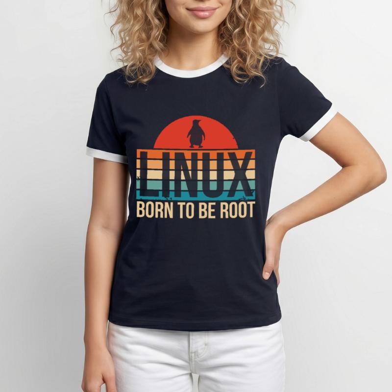 Linux né pour être Root Penguin Nerd Coding Geek T-shirt contrasté Homme
