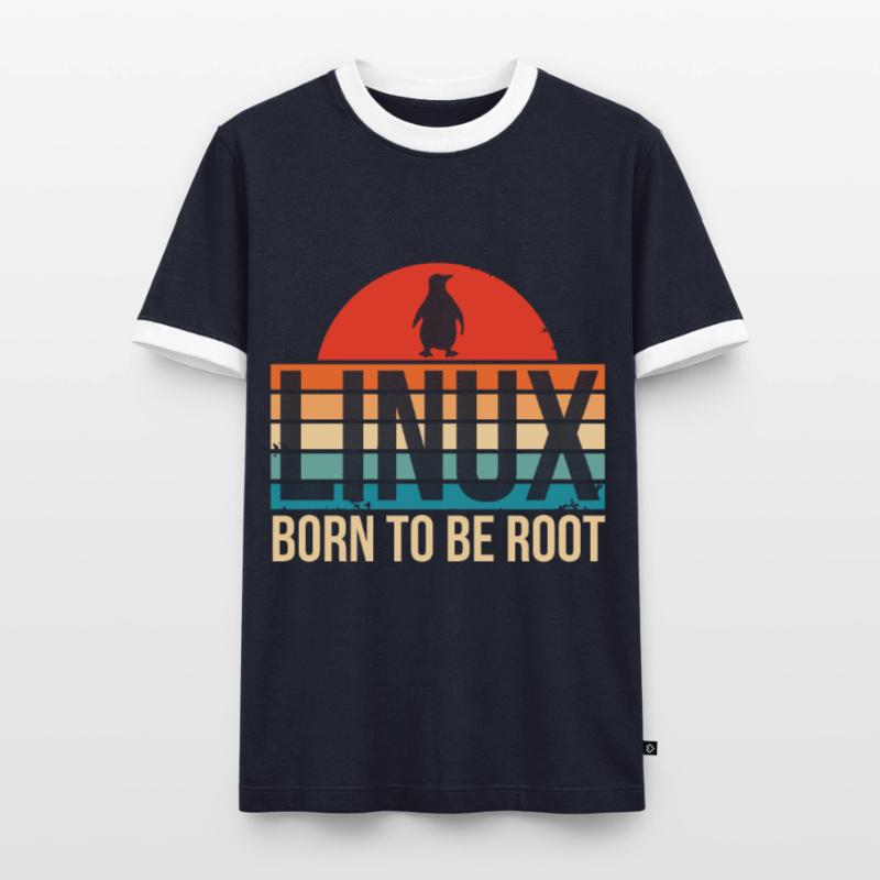 Linux né pour être Root Penguin Nerd Coding Geek T-shirt contrasté Homme