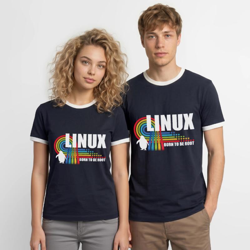 Né pour être Root Penguin Linux Nerd Coding Geek T-shirt contrasté Homme