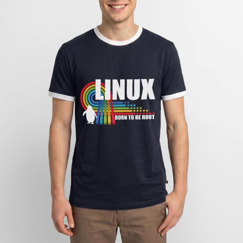 Né pour être Root Penguin Linux Nerd Coding Geek T-shirt contrasté Homme