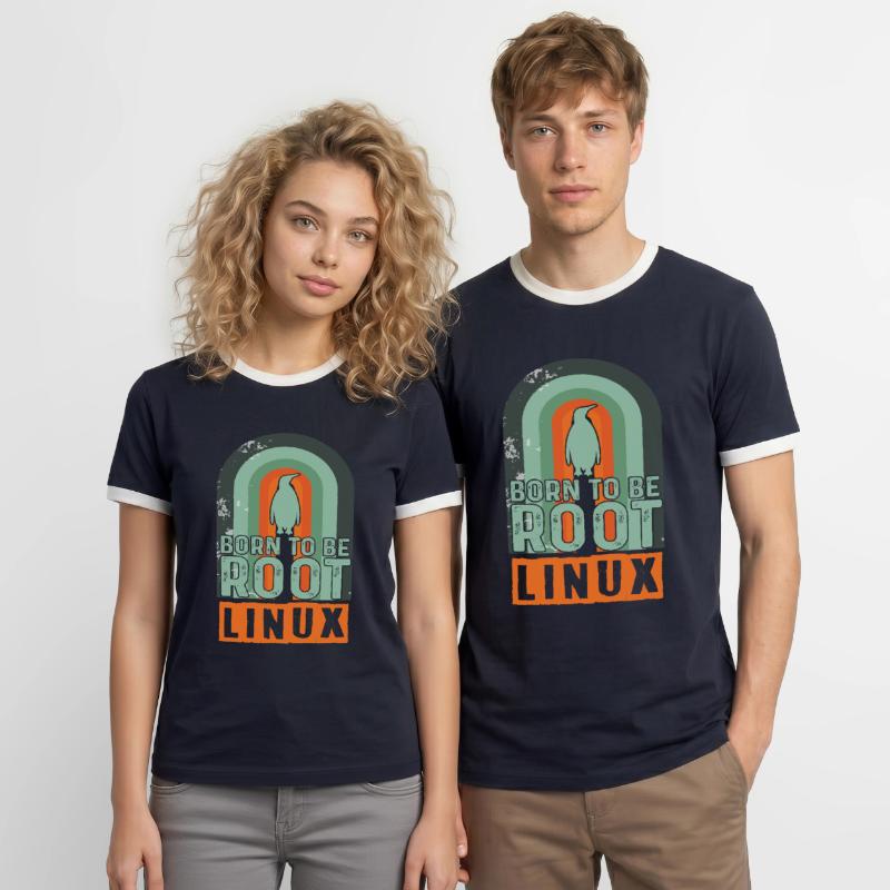 Né pour être Root Retro Linux Nerd Coding Geek T-shirt contrasté Homme
