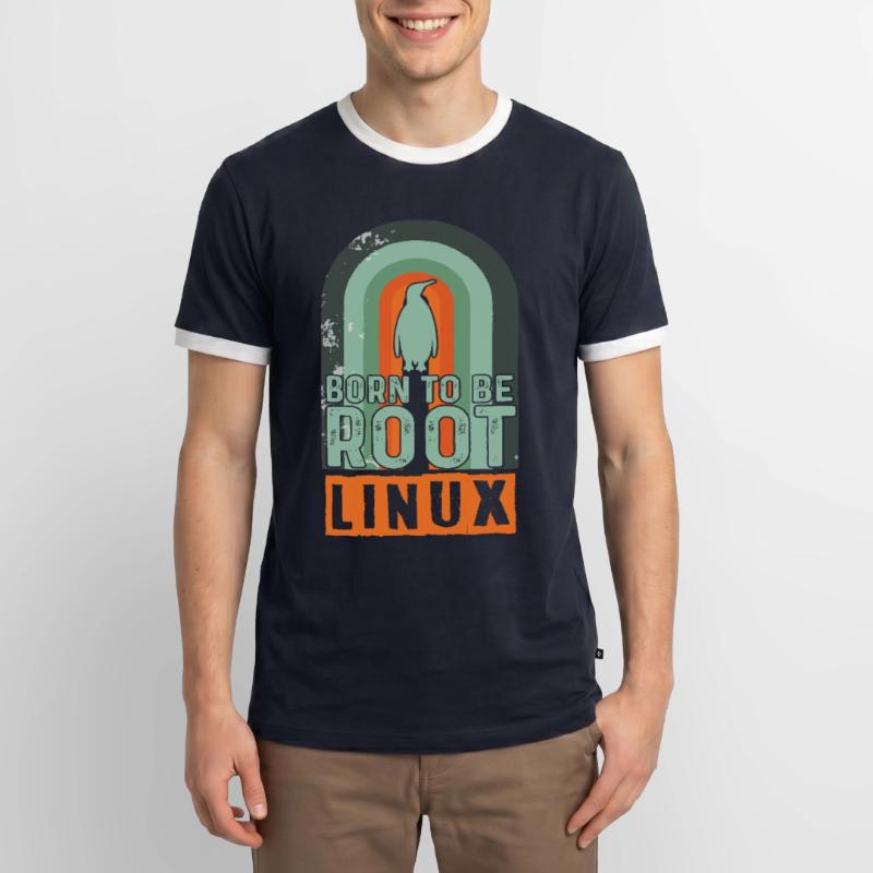 Né pour être Root Retro Linux Nerd Coding Geek T-shirt contrasté Homme