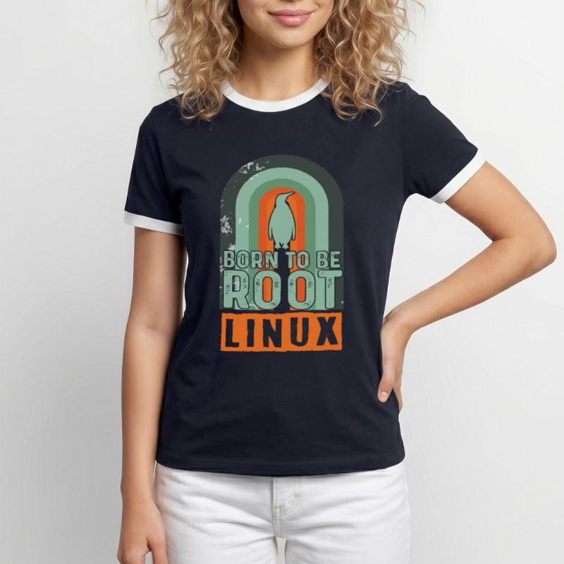 Né pour être Root Retro Linux Nerd Coding Geek T-shirt contrasté Homme