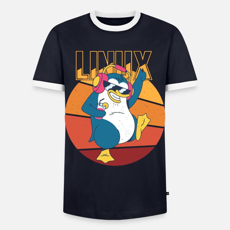 Party Linux Root Cool Penguin Nerd Game Programmer - T-shirt contrasté Homme - marine/blanc 