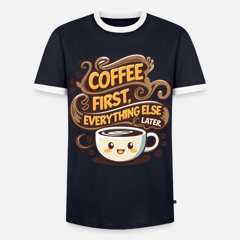 First coffee, then everything else - Männer Kontrast-T-Shirt - Navy/Weiß 