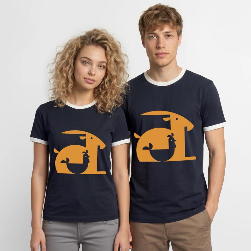 Ziege oder Hahn Illusion Optik Täuschung Geschenk Männer Kontrast-T-Shirt