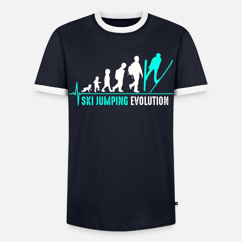 Ski Jumping Evolution Birth - Men's Ringer Shirt - navy/white