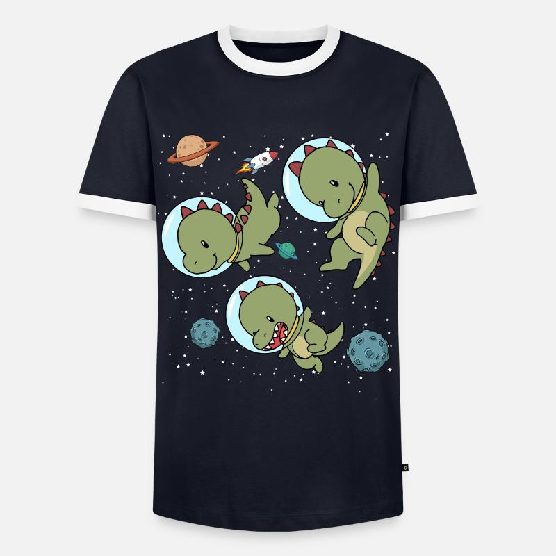 Space Dinosaur - Männer Kontrast-T-Shirt - Navy/Weiß 