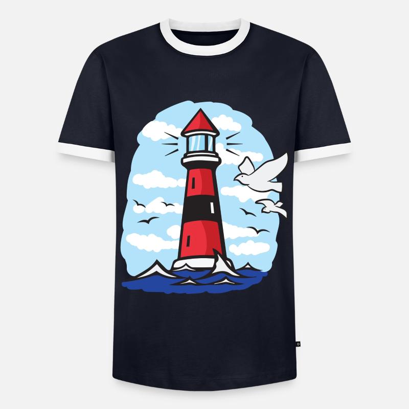 Leuchtturm mit Möwen - Männer Kontrast-T-Shirt - Navy/Weiß 