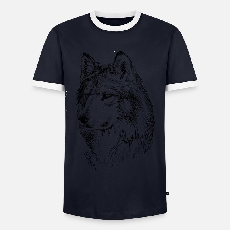 Wolf Geschenk - Männer Kontrast-T-Shirt - Navy/Weiß 