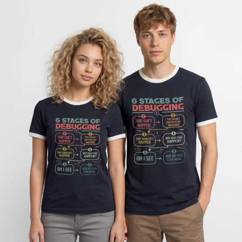 Programmierer Debugging 6 stages of debugging Männer Kontrast-T-Shirt