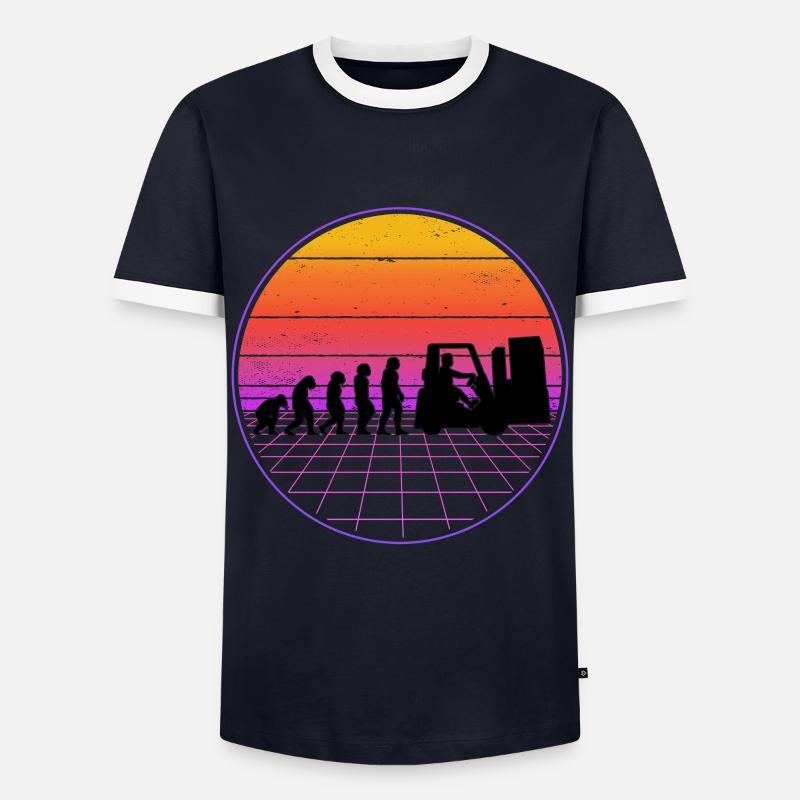 Staplerfahrer Evolution Vaporwave Gabelstapler - Männer Kontrast-T-Shirt - Navy/Weiß 