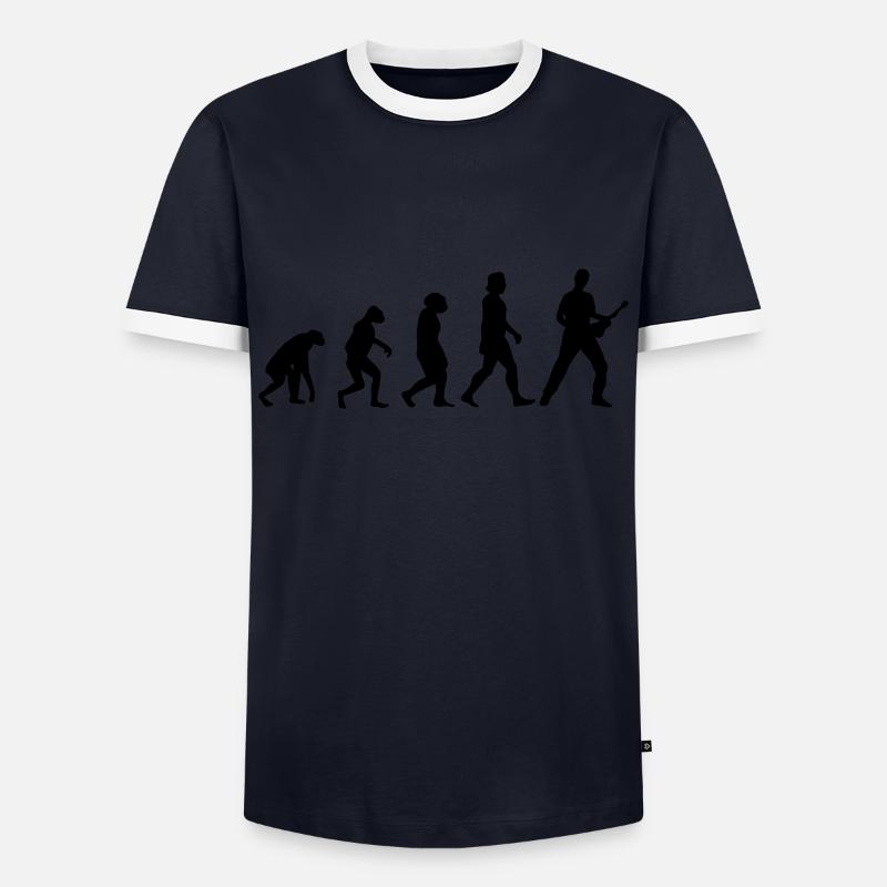 Ukulele Evolution Ukulelenspieler - Männer Kontrast-T-Shirt - Navy/Weiß