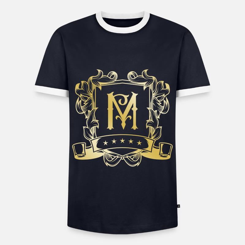 M Buchstabe Gold - Männer Kontrast-T-Shirt - Navy/Weiß