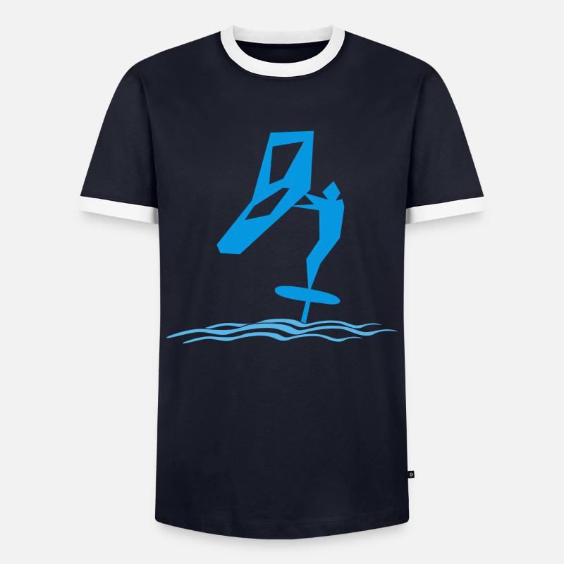 Wing Foiling Hydrofoiling Wing Surf - Männer Kontrast-T-Shirt - Navy/Weiß