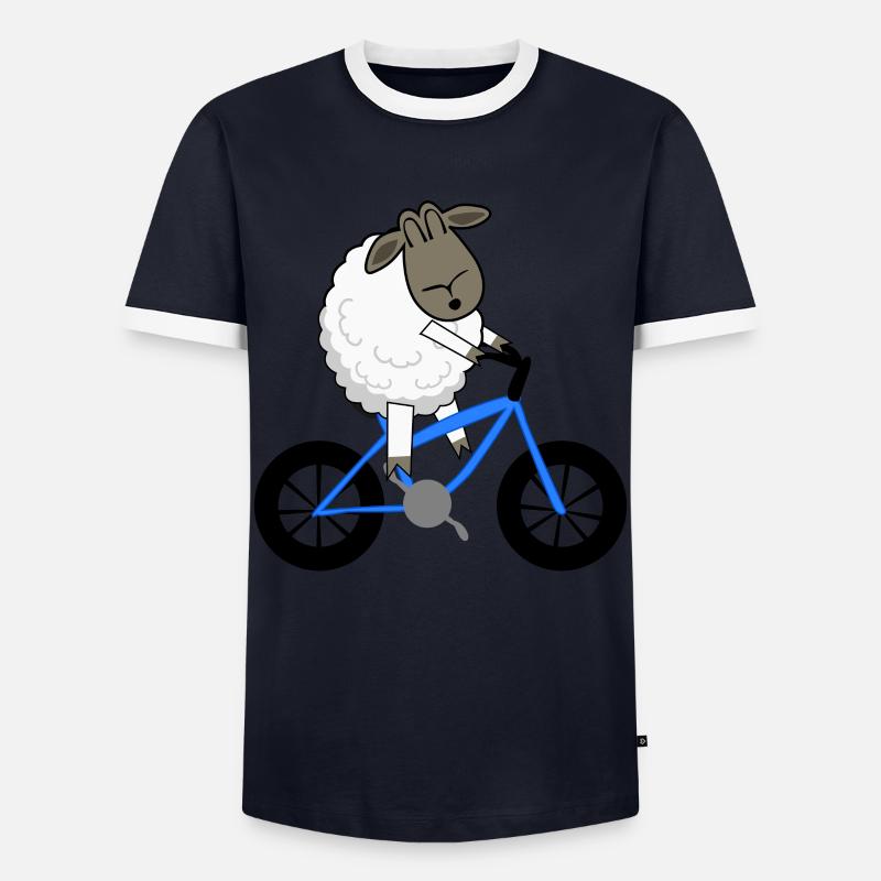 Sheep on bicycle - Men's Ringer Shirt - navy/white
