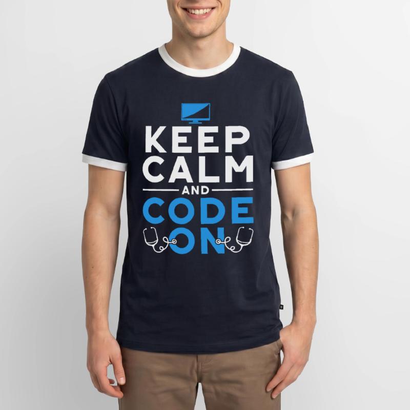 Coding Specialist Keep Calm And Code On Men's Ringer Shirt