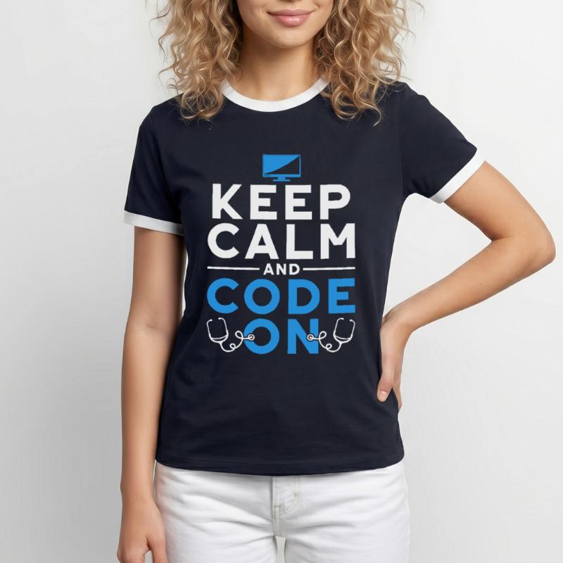 Coding Specialist Keep Calm And Code On Men's Ringer Shirt