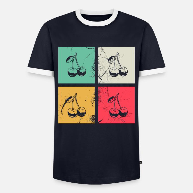 Cherry Retro Fruit Fruit Cherries - Men's Ringer Shirt - navy/white 