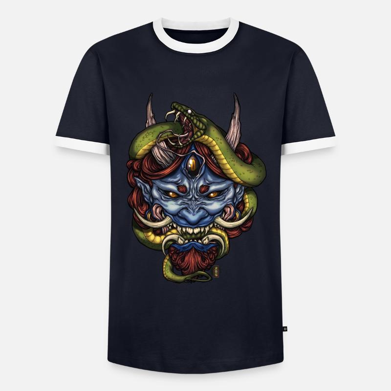 Schlangenblauer Oni-Dämon - Männer Kontrast-T-Shirt - Navy/Weiß