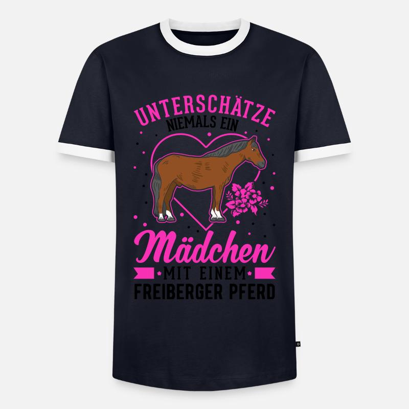 Freiberger Pferd Mädchen - Männer Kontrast-T-Shirt - Navy/Weiß 