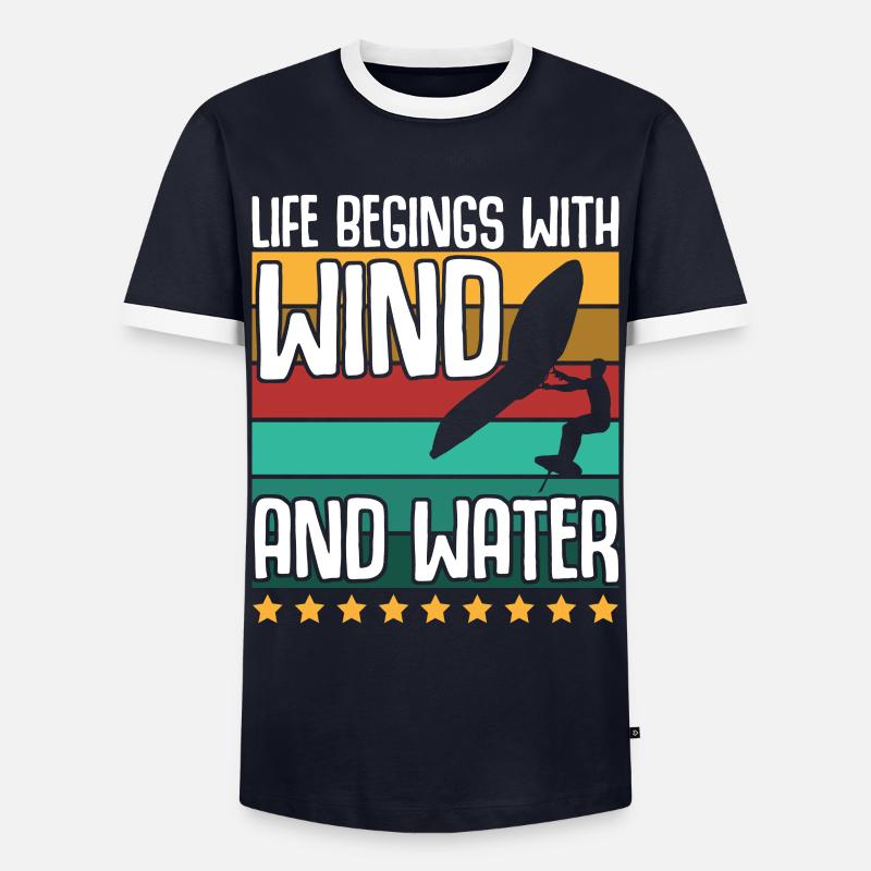 Wing Foiling Winging Foilboard - Männer Kontrast-T-Shirt - Navy/Weiß 