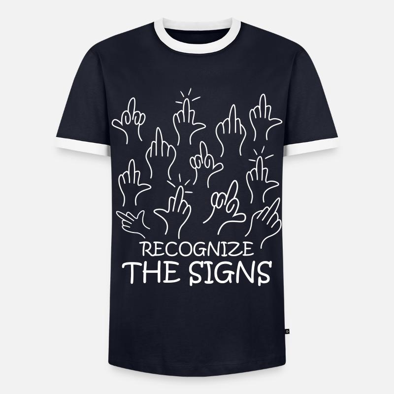 Middle Finger Misanthrope Grumpy - Men's Ringer Shirt - navy/white