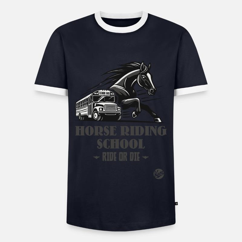 Reitschule "Reite oder Stirb", ein Pferde-Motiv - Männer Kontrast-T-Shirt - Navy/Weiß 