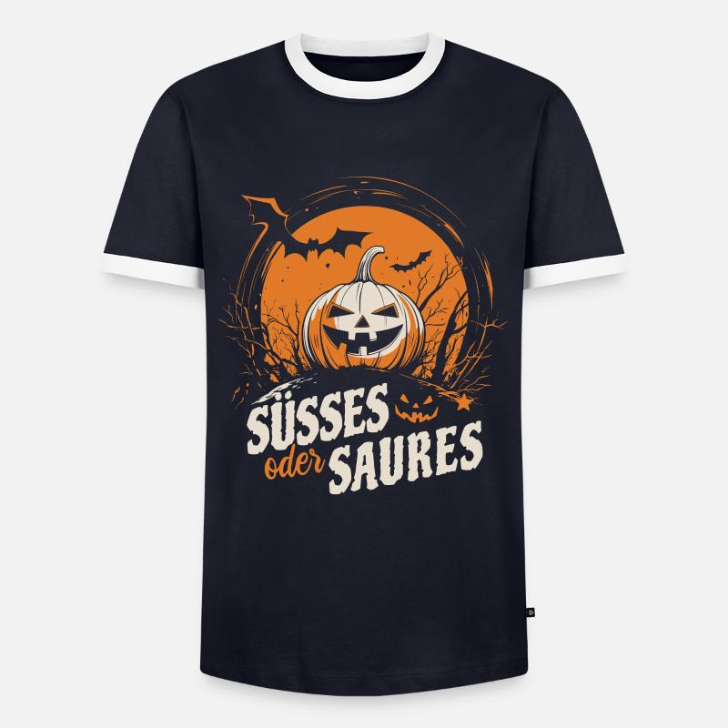 Halloween Kürbis - Süßes oder Saures - Männer Kontrast-T-Shirt - Navy/Weiß 
