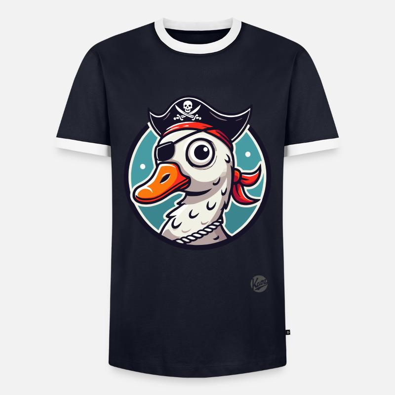 Pirate goose with eye patch - Men's Ringer Shirt - navy/white