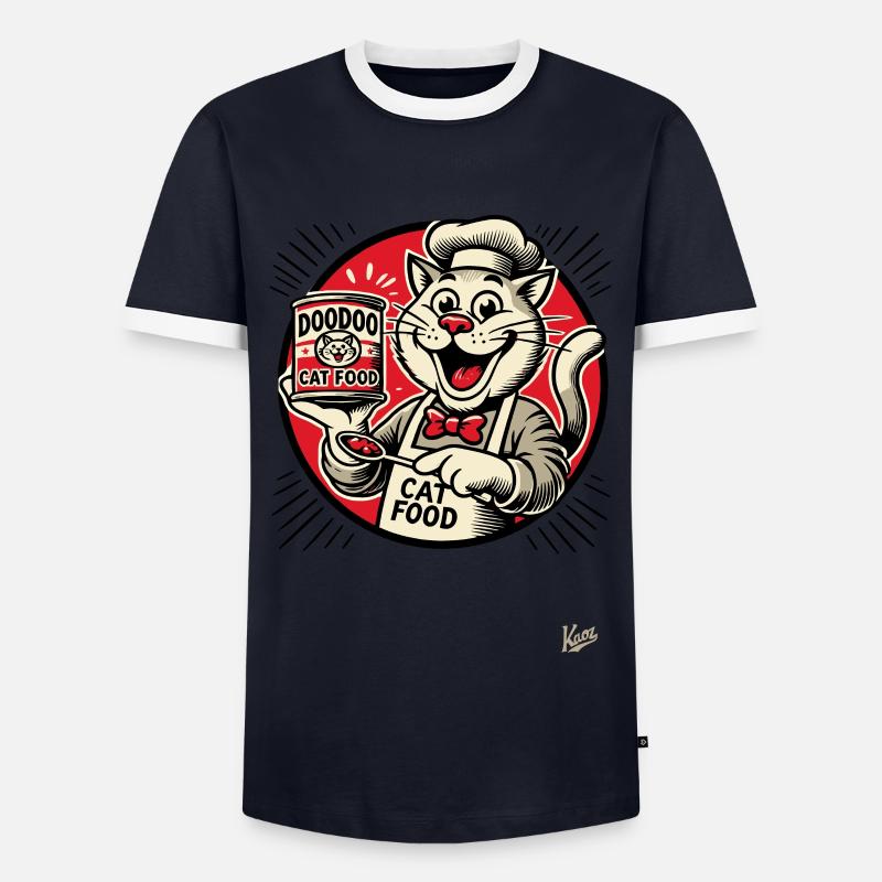 lecker DooDoo Katzenfutter mit Koch-Katze - Männer Kontrast-T-Shirt - Navy/Weiß