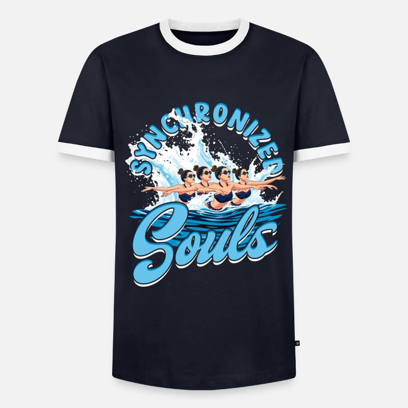 Synchronschwimmen Synchro Schwimmer - Männer Kontrast-T-Shirt - Navy/Weiß 