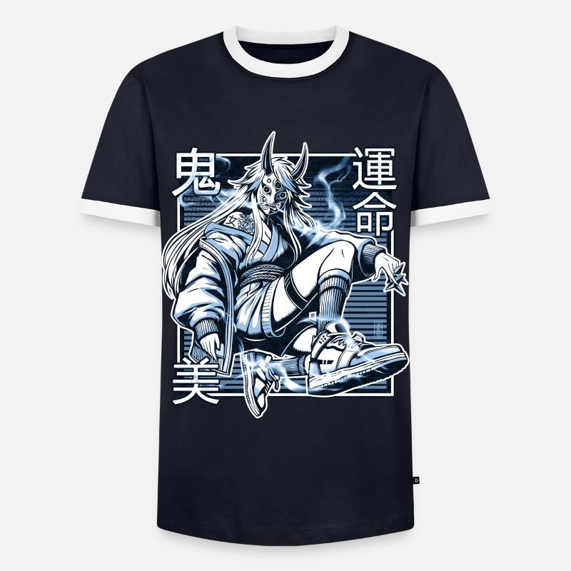 Blauer Kunoichi-Dämon - Männer Kontrast-T-Shirt - Navy/Weiß 