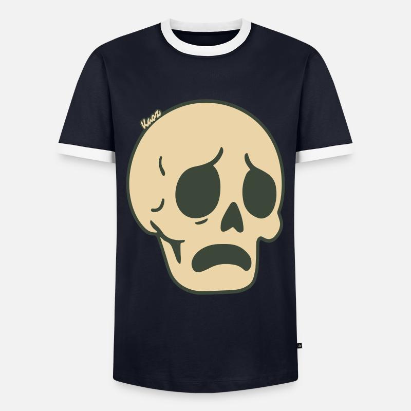 Sad Skull Comic Sticker Design - Men's Ringer Shirt - navy/white