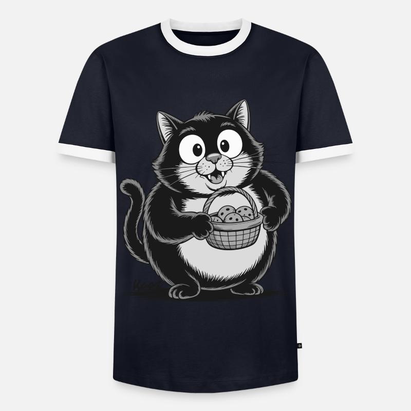 Dicke Katze mit Keks Snacks - Männer Kontrast-T-Shirt - Navy/Weiß