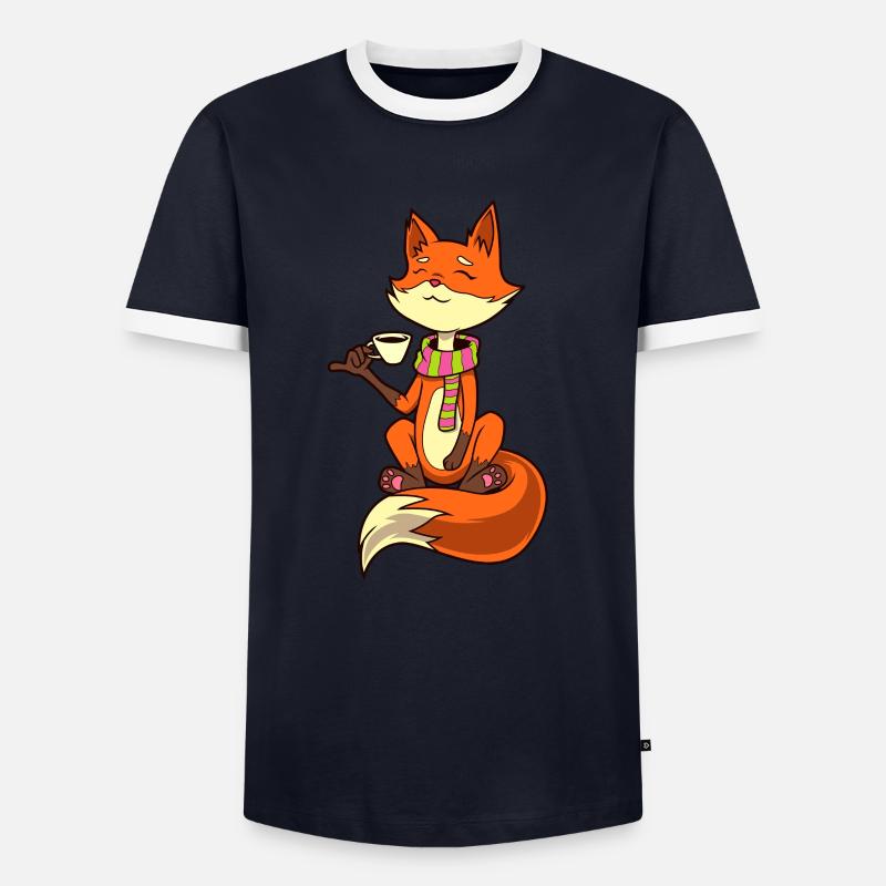 Fuchs trinkt Kaffee - Kaffeetrinker - Männer Kontrast-T-Shirt - Navy/Weiß