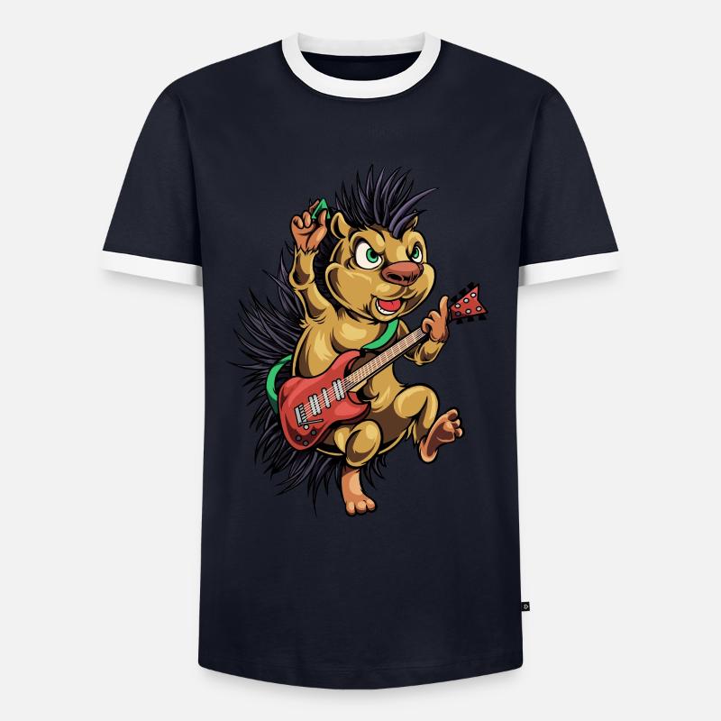 Comic Igel spielt E-Gitarre - Männer Kontrast-T-Shirt - Navy/Weiß 