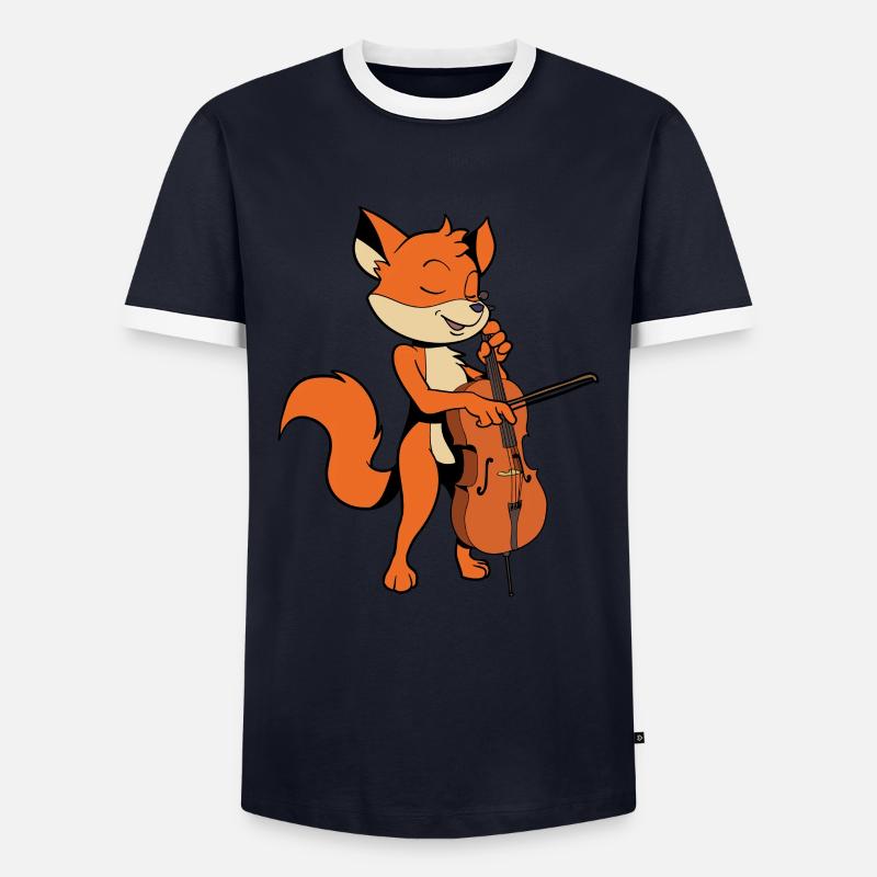 Comic Fuchs plays cello - Men's Ringer Shirt - navy/white