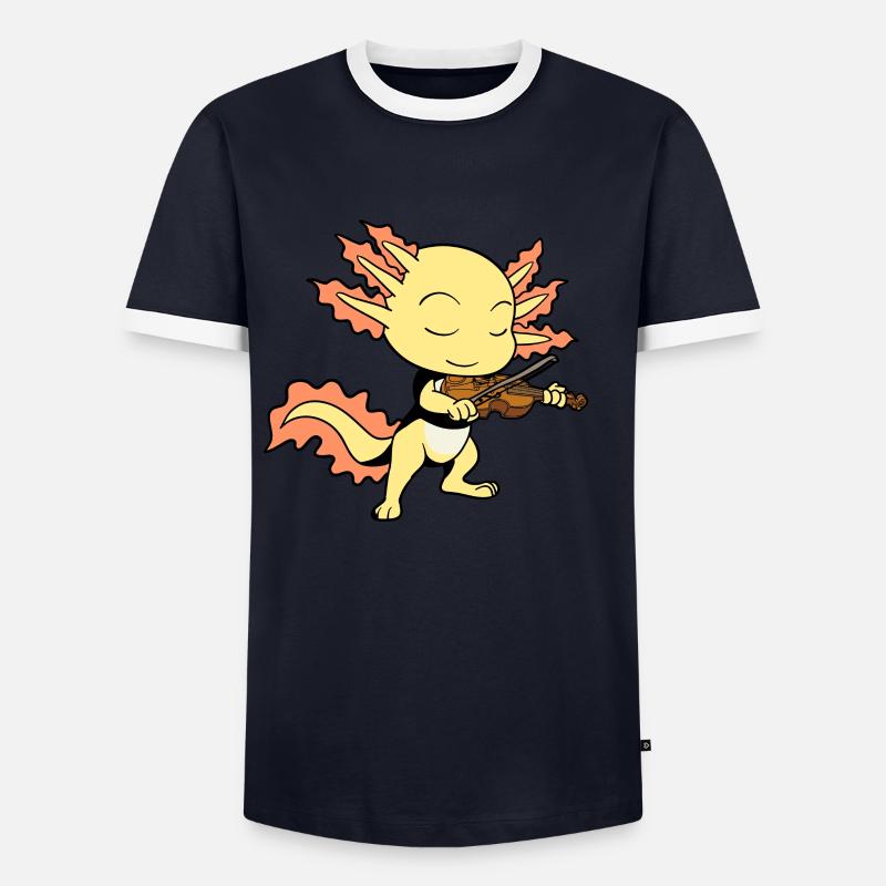 Comic Axolotl plays violin - Men's Ringer Shirt - navy/white