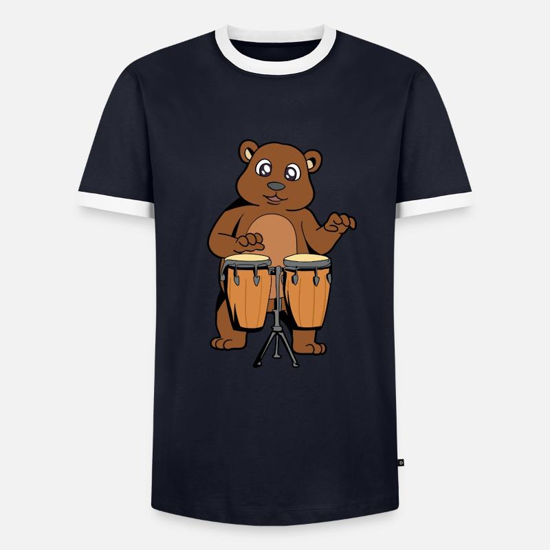 Comic Bear plays percussion - Men's Ringer Shirt - navy/white 