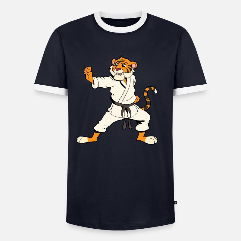 Comic Tiger does karate - Men's Ringer Shirt - navy/white 