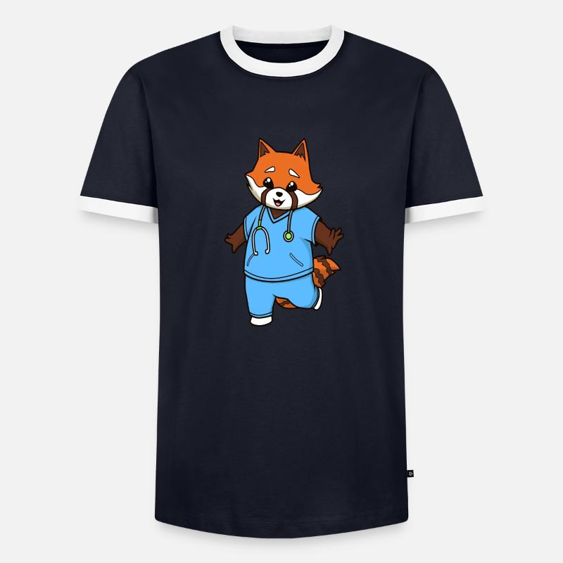 Comic Roter Panda Krankenschwester - Männer Kontrast-T-Shirt - Navy/Weiß 