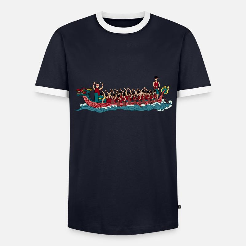 Zeichnung eines Drachenboot - Männer Kontrast-T-Shirt - Navy/Weiß