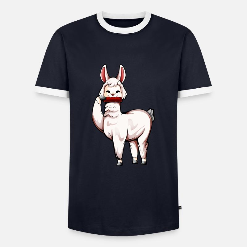 Lama plays harmonica - Men's Ringer Shirt - navy/white 