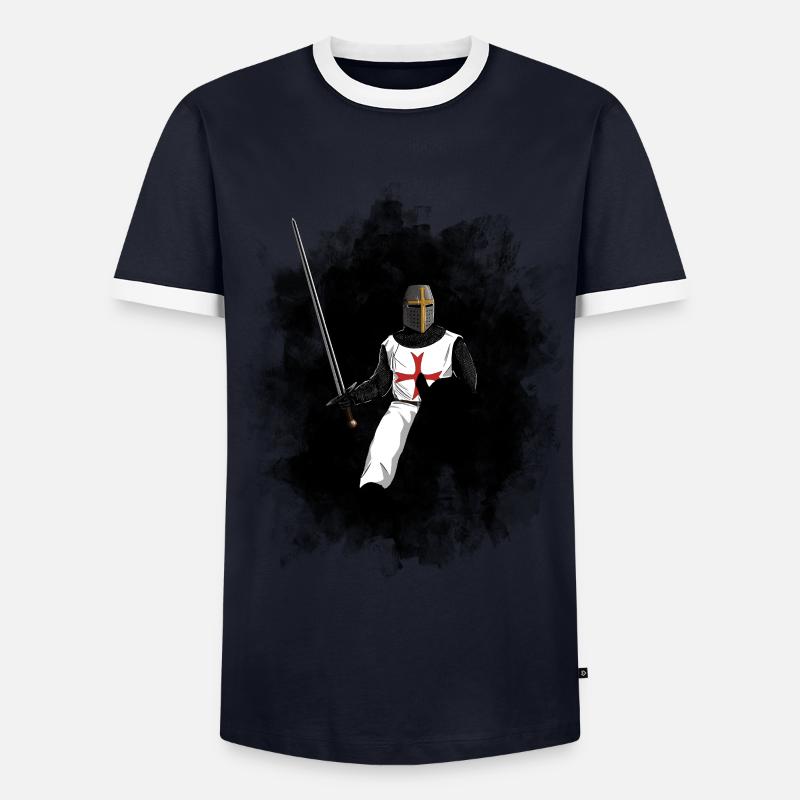 Templier zu Pferd - Männer Kontrast-T-Shirt - Navy/Weiß