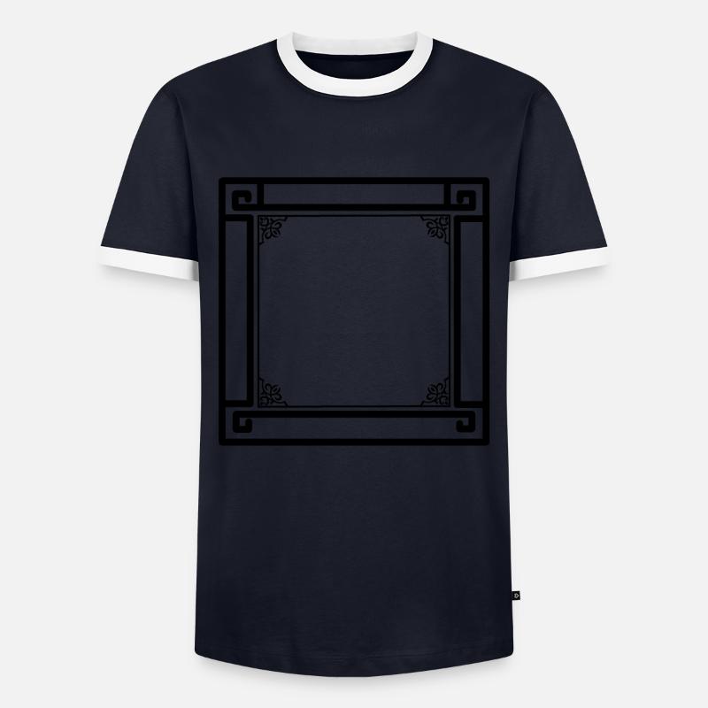 schwarzer Rahmen mit Ornamenten - Männer Kontrast-T-Shirt - Navy/Weiß 