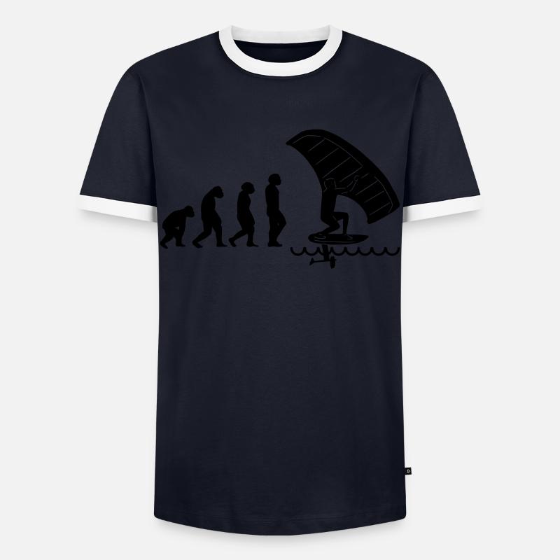Wingfoil-Surfer Wingfoiling Hydrofoil Evolution - Männer Kontrast-T-Shirt - Navy/Weiß 