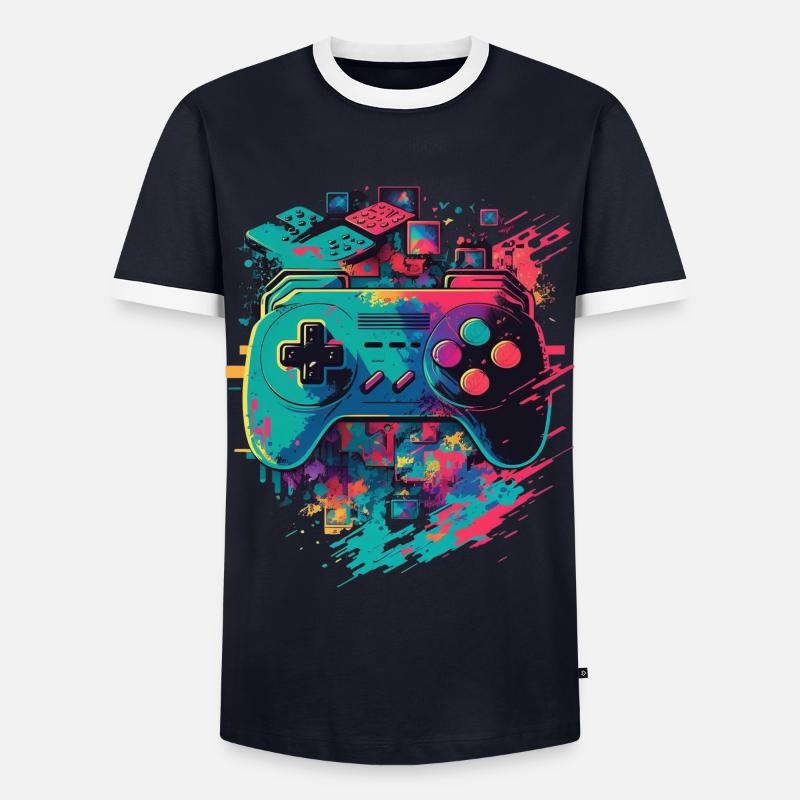 Retro Console - Men's Ringer Shirt - navy/white 