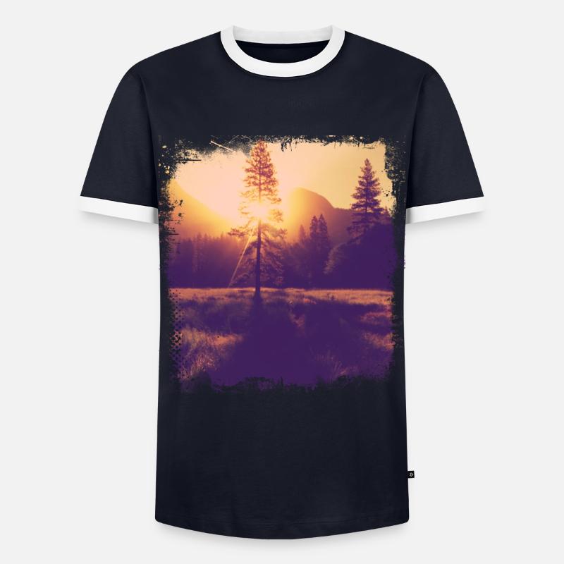 Tree glade sunshine - Men's Ringer Shirt - navy/white 