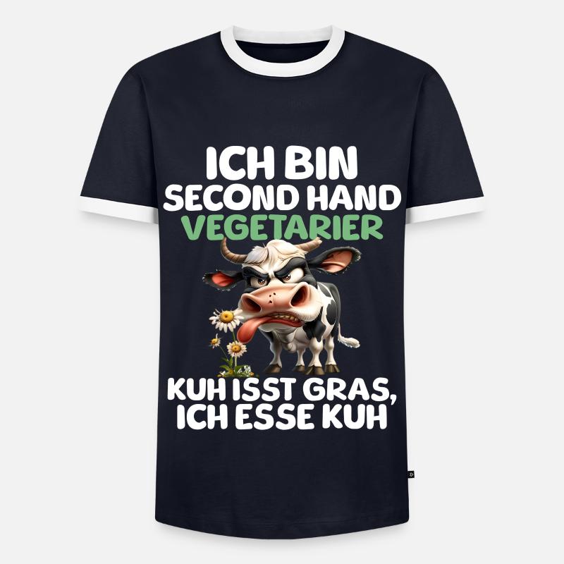 Second Hand Vegetarier - Männer Kontrast-T-Shirt - Navy/Weiß 